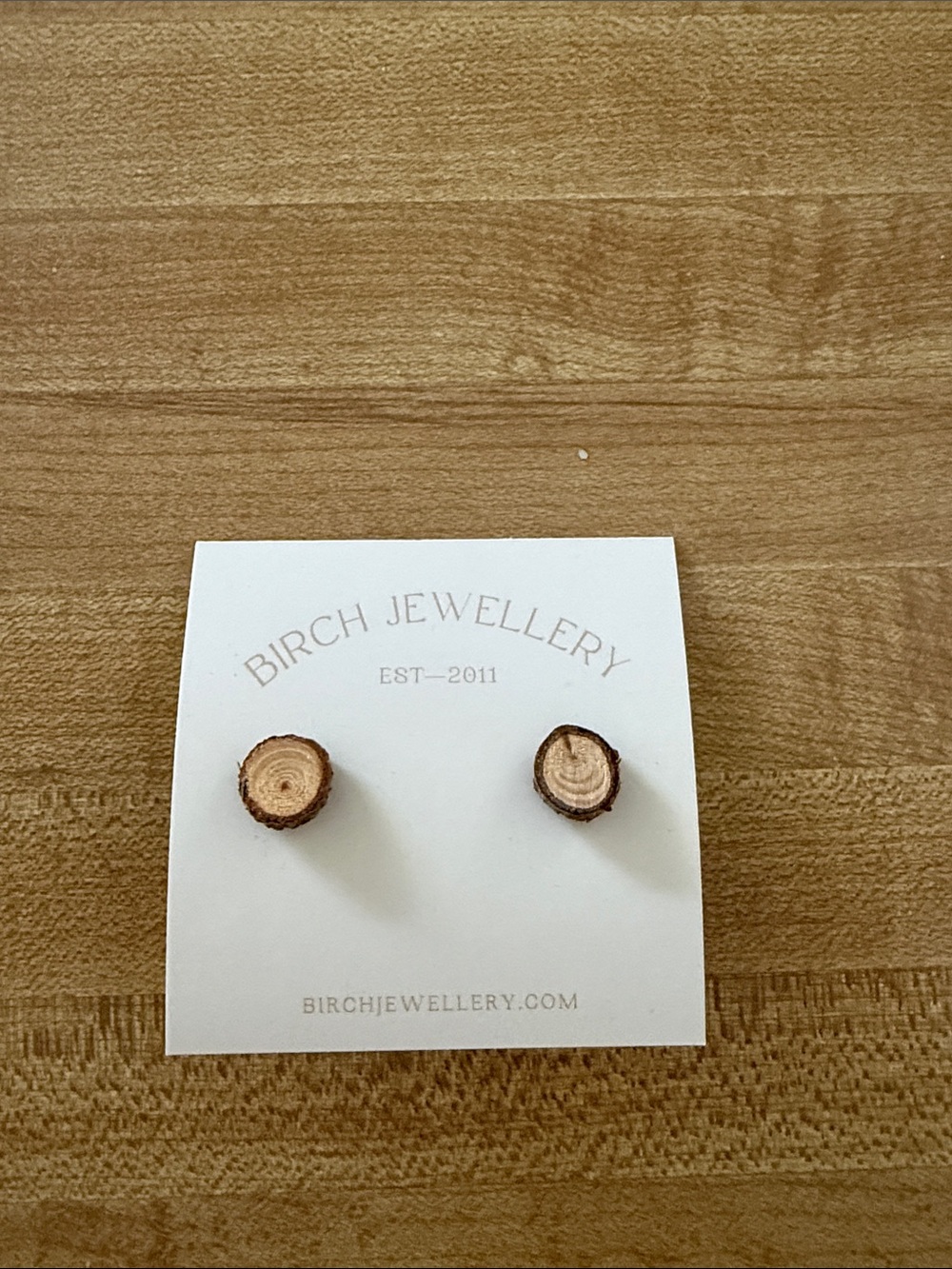 Natural Wood Slice Stud Earrings - Brown